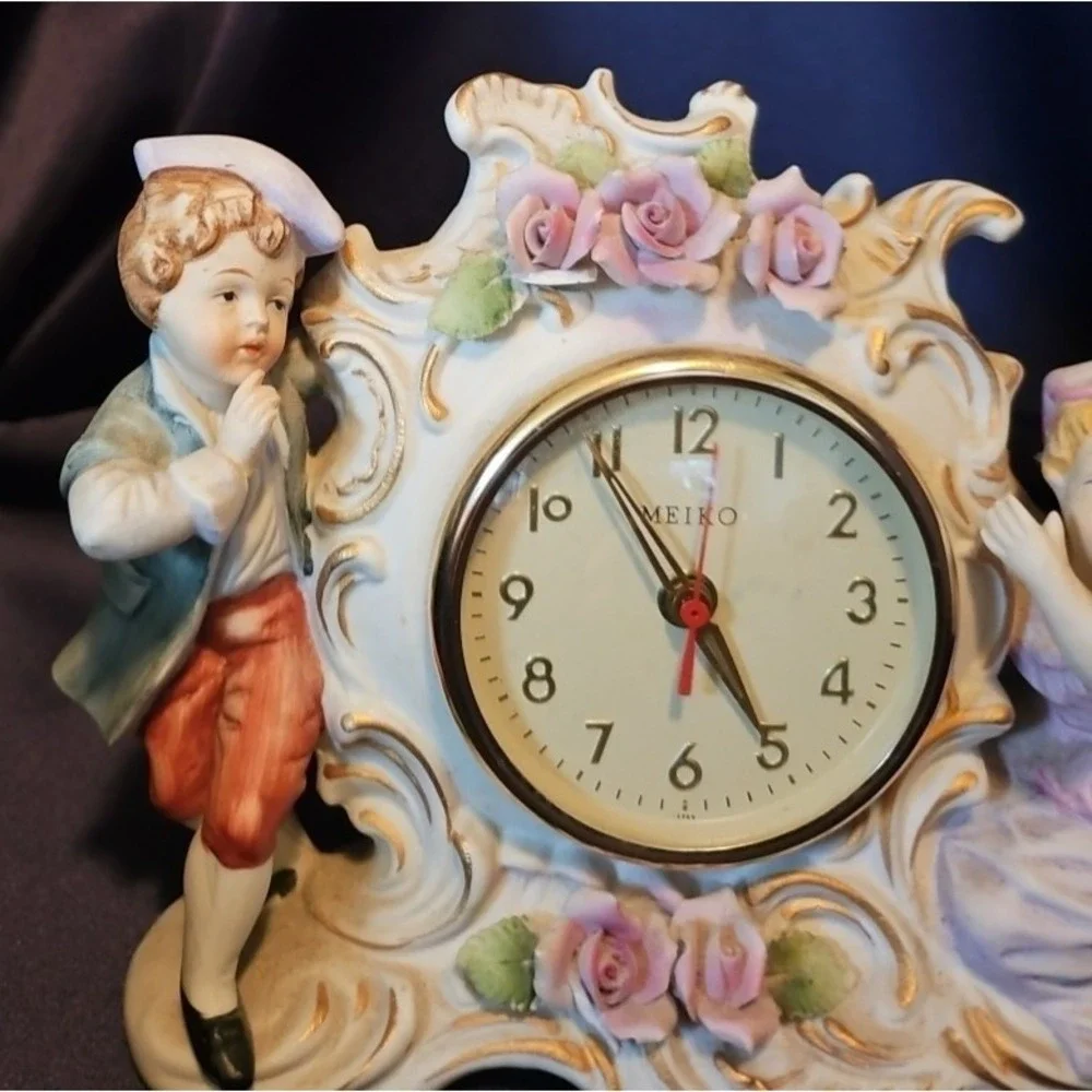 Vintage Meiko Figural Mantle Clock Works Great